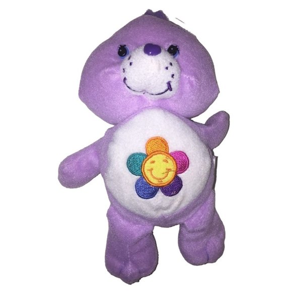 HARMONY Bear Care Bears Plush Toy Purple with colorful Flower on Belly - 7" Tall - Picture 1 of 6